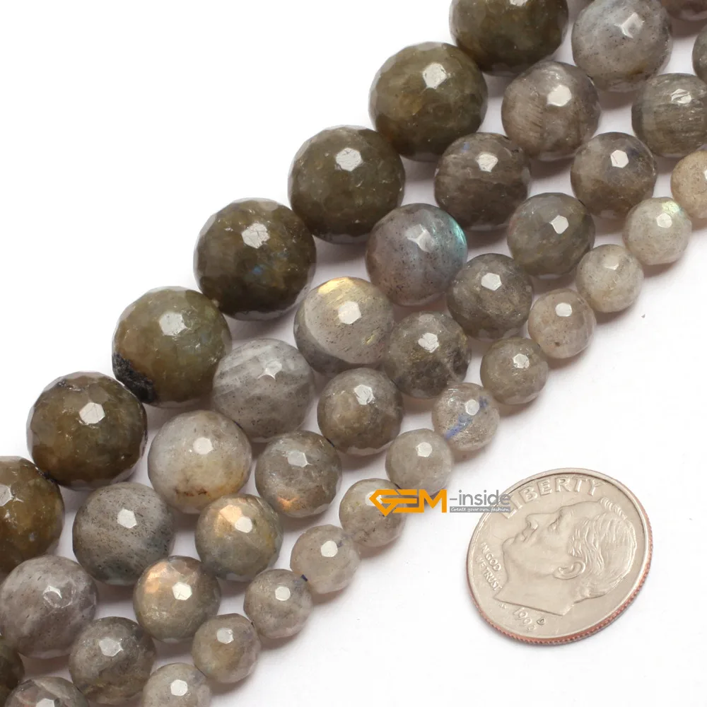 Круглый граненый бисер Лабрадорит Натуральный камень DIY свободный шарик для