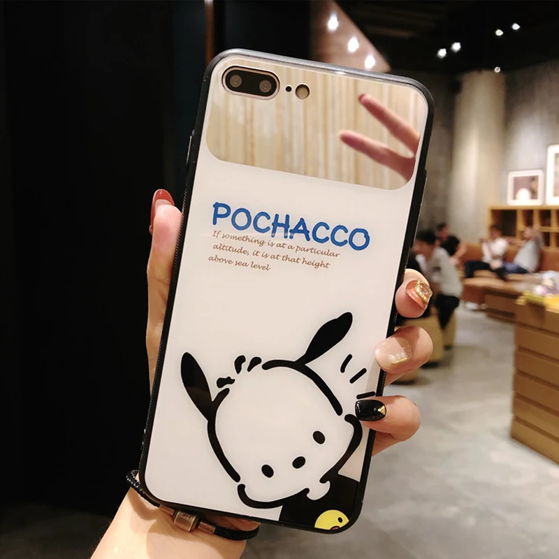 Чехол Pochacco dog Для iPhone 8/7 plus стеклянная зеркальная крышка и закаленная пленка для 6 s
