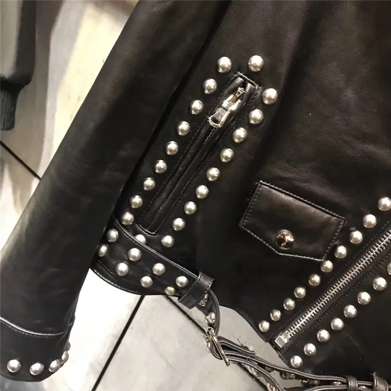 Дамы реального кожаная куртка женская качества натуральная кожа moto и Байкерская