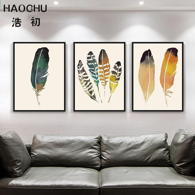 Фотообои с винтажным рисунком акварельных перьев|canvas painting|art print posterabstract picture |