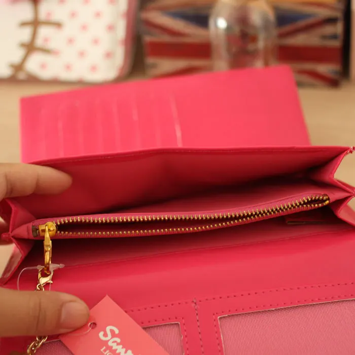 cartoon hello kitty design metal logo rose flower print red women long wallet For girls purse fashion hand bag | Багаж и сумки