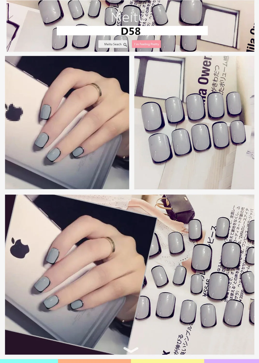 Мягкие Накладные ногти милые прочные водонепроницаемые Короткие Размеры Diy Nail Art 26 стилей аксессуары 24 шт накладные ногти с клеем - Цвет: D58