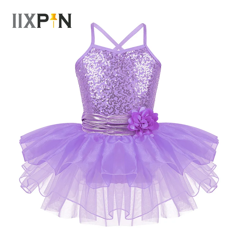 

IIXPIN Kids Girls Ballet Tutu Dress Spaghetti Shoulder Straps Sequins Flower Strap Ballet Dance Gymnastics Leotard Tutu Dress
