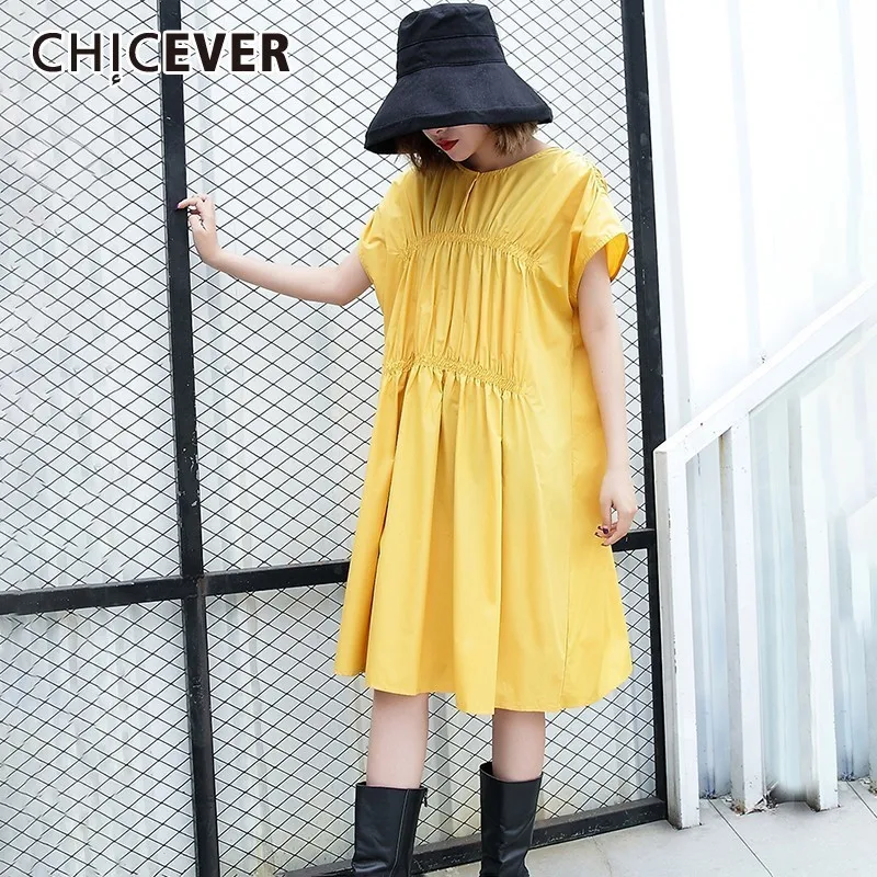 Женское ДРАПИРОВАННОЕ ПЛАТЬЕ С Кулиской CHICEVER летнее свободное желтое платье с