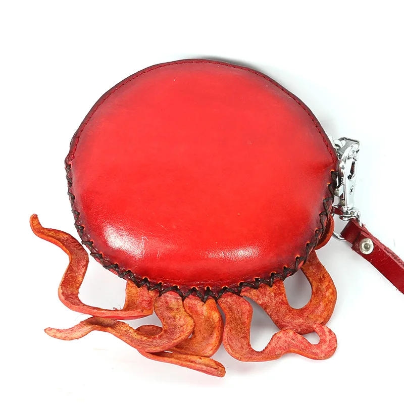 Ручной работы растительного дубления кожа Монета браслет кошелек Осьминог сумка