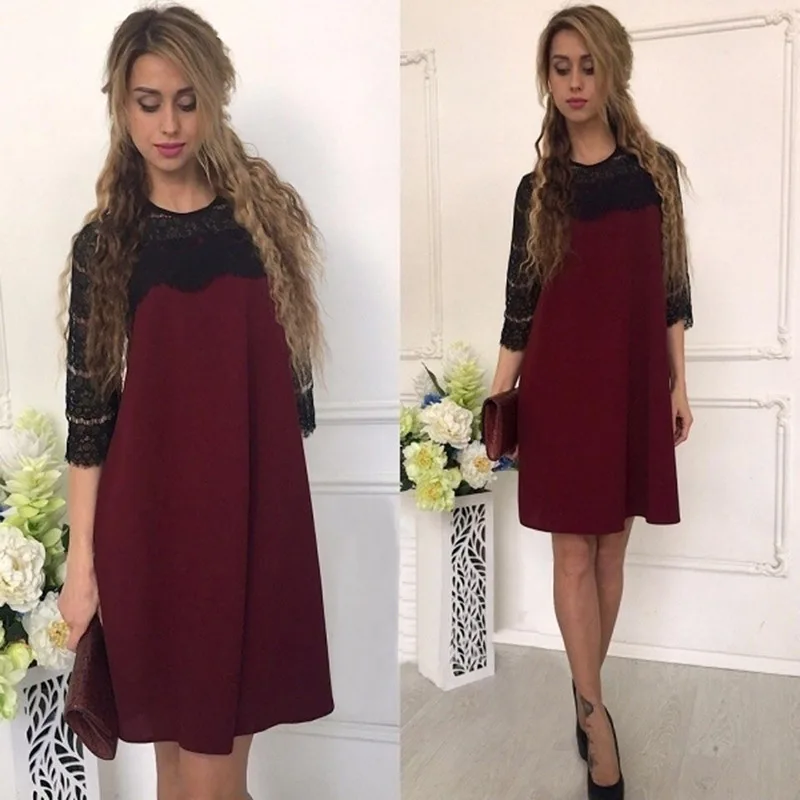 2018 летнее Новое Женское платье модное кружевное вечернее с круглым вырезом и