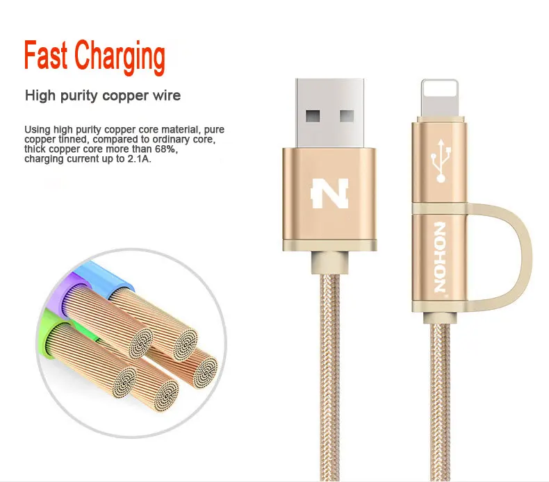 NOHON 2 в 1 Micro USB кабель 8pin USB кабель для зарядного устройства для iPhone 8 7 6 6S Plus 5S iOS 10 9 samsung LG htc Кабели USB для мобильных телефонов