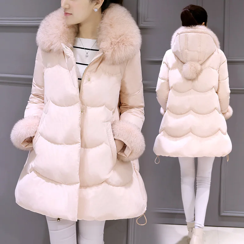 New 2017 Women Large Fur Collar Coat Luxury Thickening Long Jacket Female Soild Warm Parkas Women's Winter Jackets TOP | Женская