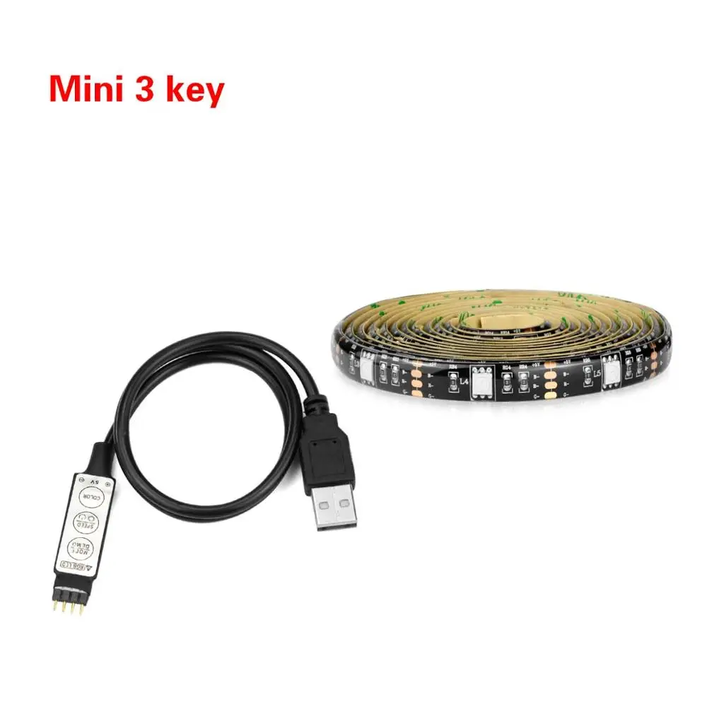 5 в USB порт питания RGB светодиодный светильник 5050 водонепроницаемый гибкий светодиодный ленточный светильник для ТВ рабочего стола декорации фона 1 м 2 м 3 м 4 м 5 м - Испускаемый цвет: Mini 3Key Controller