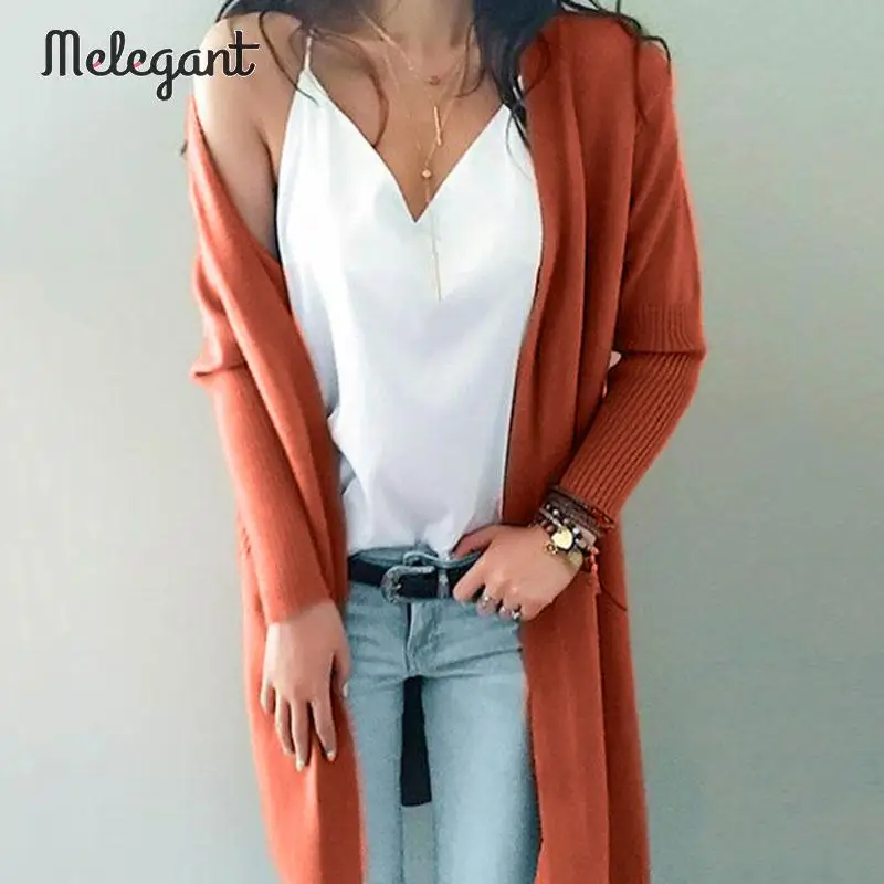 Mэлегантный 2019 Женский Повседневный однотонный оранжевый зимние кардиганы