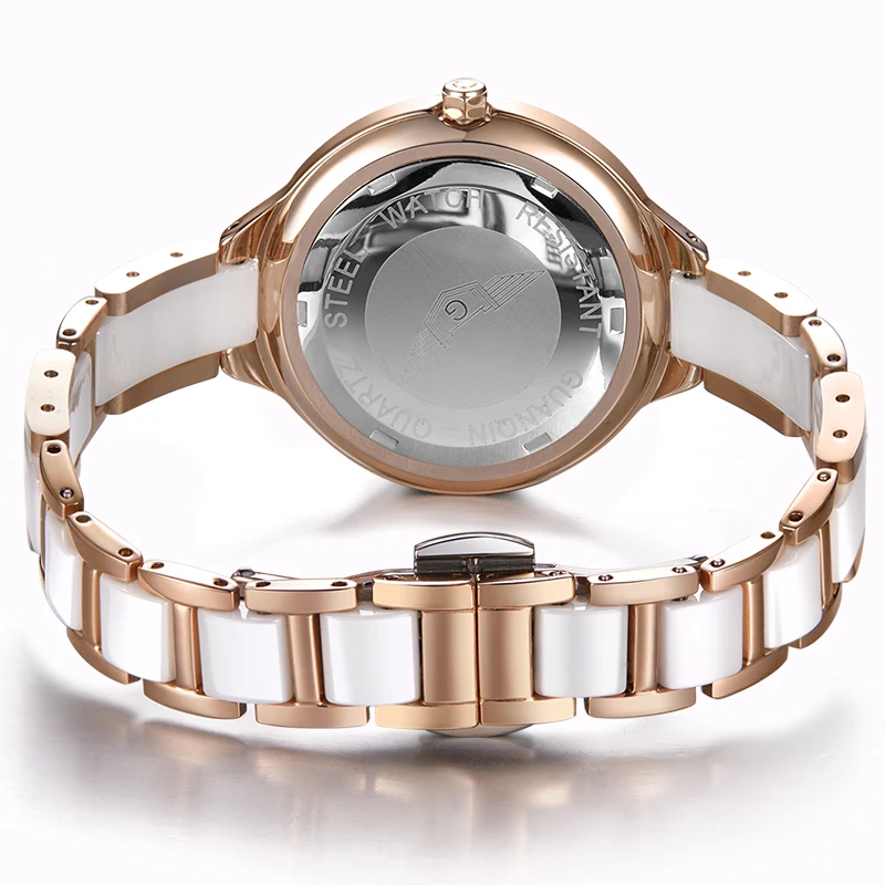Часы наручные GUANQIN женские с керамическим ремешком брендовые Роскошные