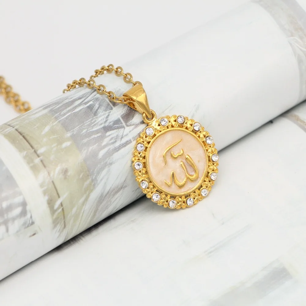 Allah Jewellry Pendant Women / Child Golden Color With Rhinestone Trendy Design Islamic Muslim Necklace Jewelry | Украшения и