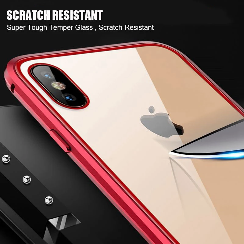 360 двухсторонний стеклянный Магнитный чехол для iPhone Xs Max Xr адсорбционный