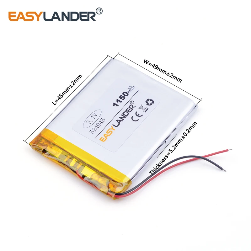 Лучший размер батареи 524945 3 7 V 1150mah литий-полимерный аккумулятор с защитной платой