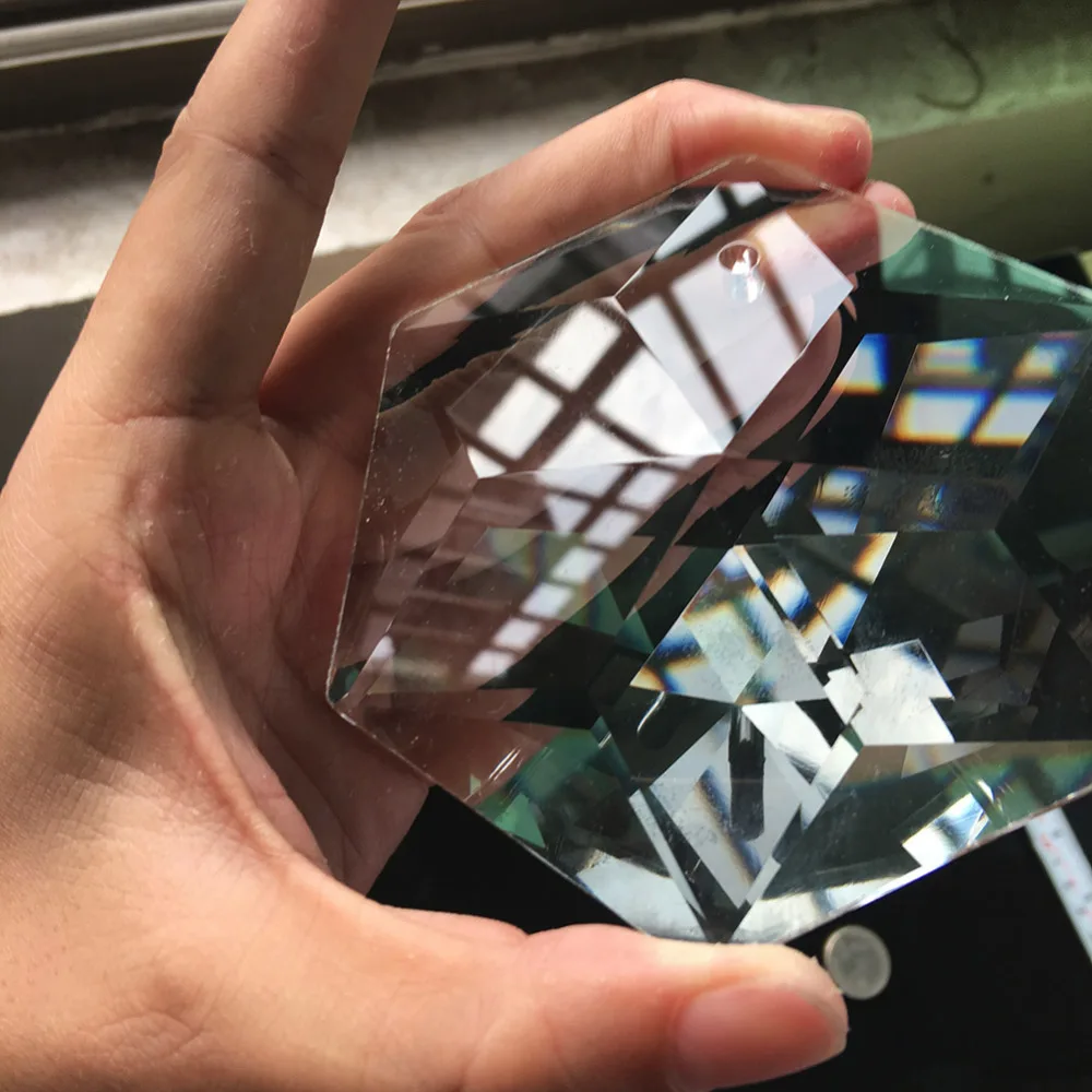 

100mm Glass Crystal Chandelier Pendant Craft Art Hexagram Prism Suncatcher Hanging Ornament Fengshui Xms