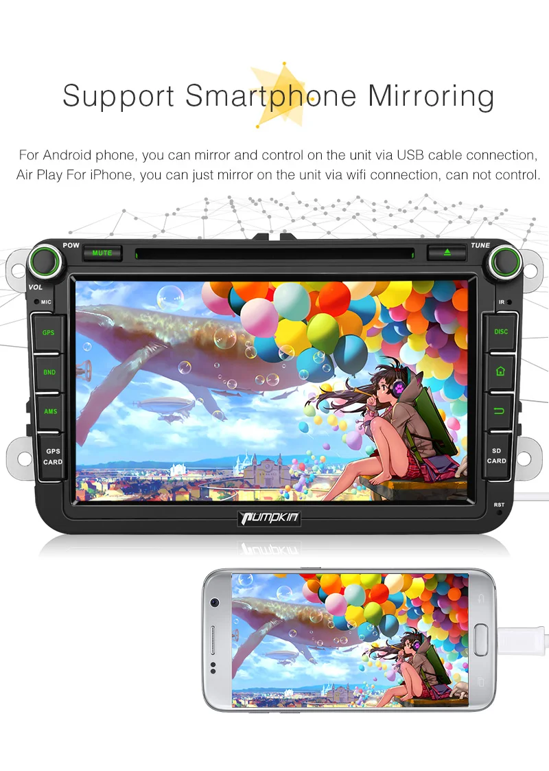 Pumpkin 2 Din 8 дюймов Android 0 автомобильный DVD плеер GPS навигация для VW/Skoda/Seat/Golf Car Радио