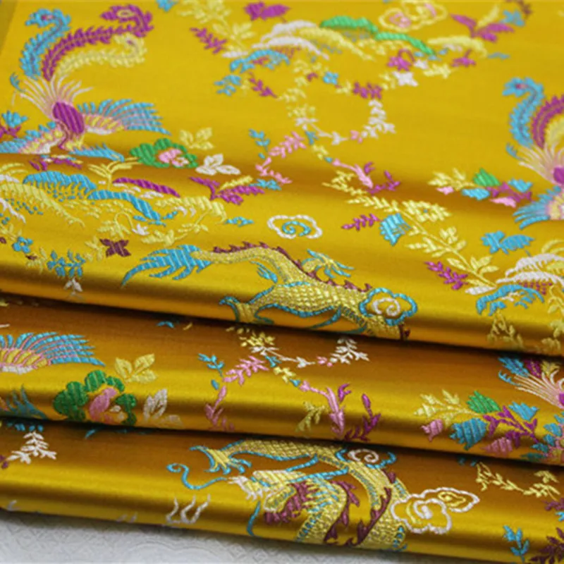 CF522 Red/Golden/Pink Dragon &amp Phoenix Embroidered Brocade Fabric Chinese Silk Stain For Couple's Wedding Clothes |