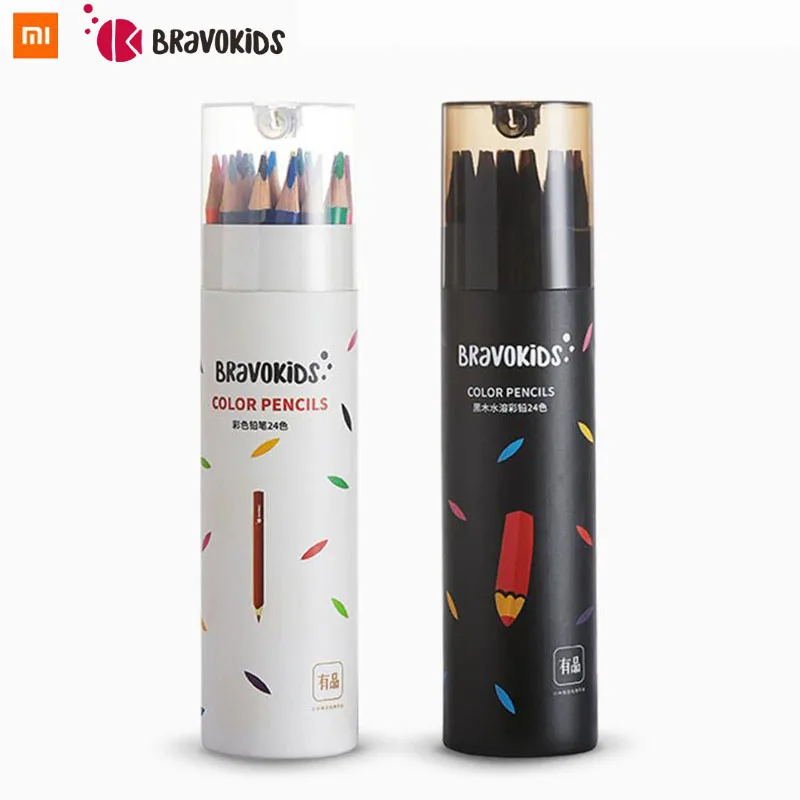 24 цвета s/набор Xiaomi Bravokids цветной карандаш водорастворимый черный цвет древесины свинец подходит для детской живописи
