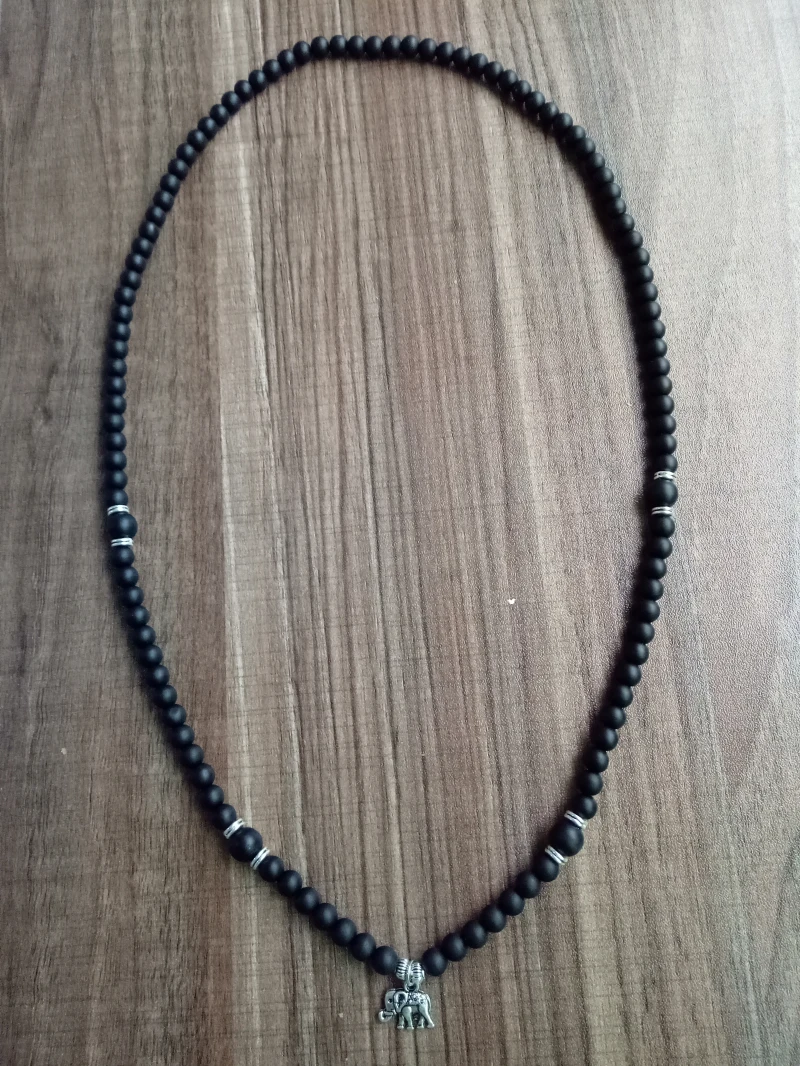 Матовый браслет из черного оникса 108 Mala Beads 4 кругов со слоном подвеска в виде