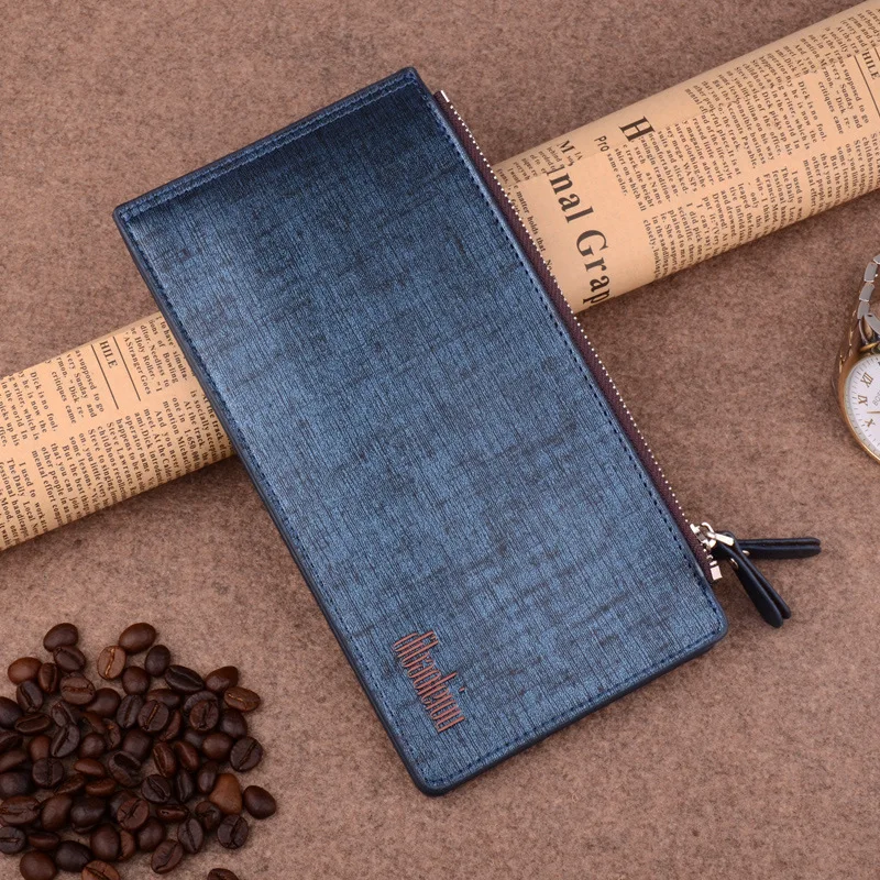 Модный тонкий кожаный кошелек золотого и синего цветов мужской клатч с карманом