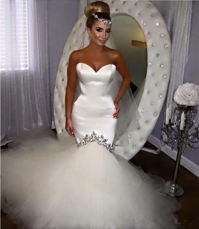 

Vestido De Noiva Sexy Mermaid Wedding Dress Sweetheart Tulle Satin Wedding gown Bridal Gowns sweep train Robe De Mariage