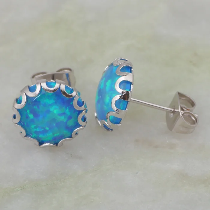 

Party Silver Color Overlay Sea Blue Opal Stud Earrings Women Fashion Jewelry Garilina E283