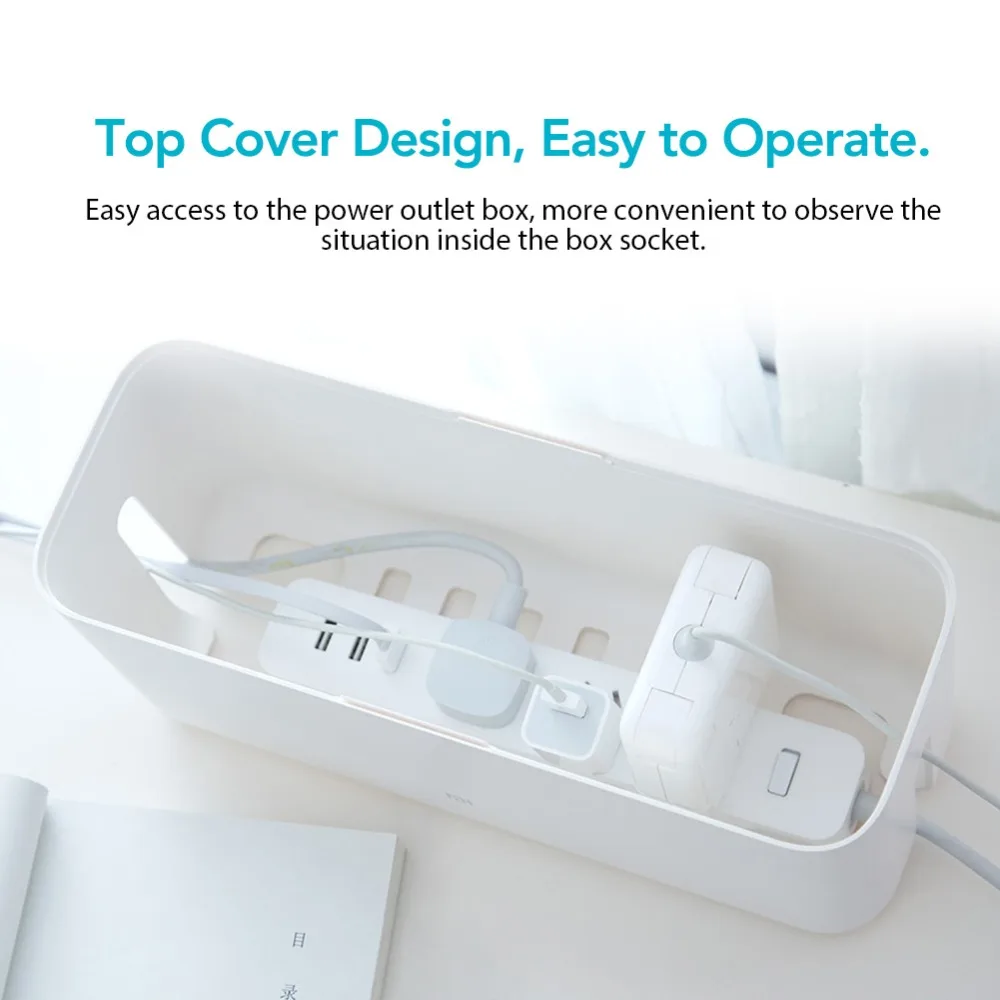 Коробка для хранения кабелей Xiaomi Mijia Power Cable Collector Storage Box Cord Organizer ABS Detachable Cover Simple Stylish Design White on.