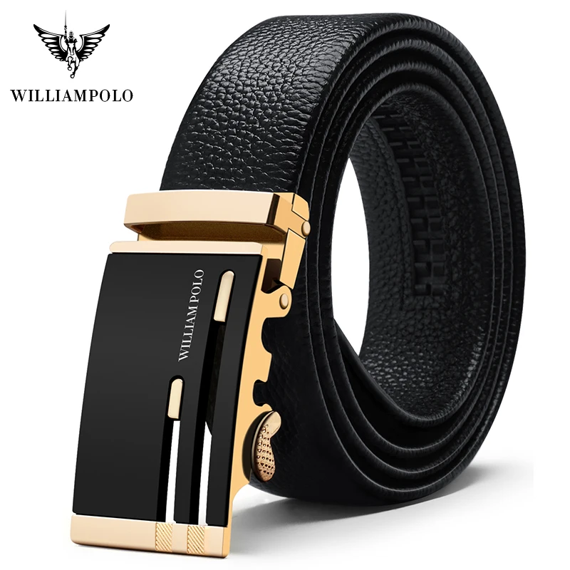 WILLIAMPOLO Luxury Brand 2019 New Mens Belt Cow Leather Belt Top  Automatic Buckle Waist Belt  Genuine Leather Belts For Men
