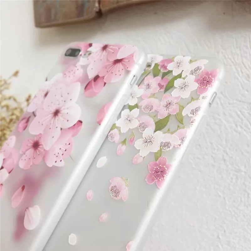 NFH 3D Cherry Blossoms Flower Phone Case sFor iPhone 5 5S 6s Soft TPU Cover for On 5s SE 6 7 8 Plus X |