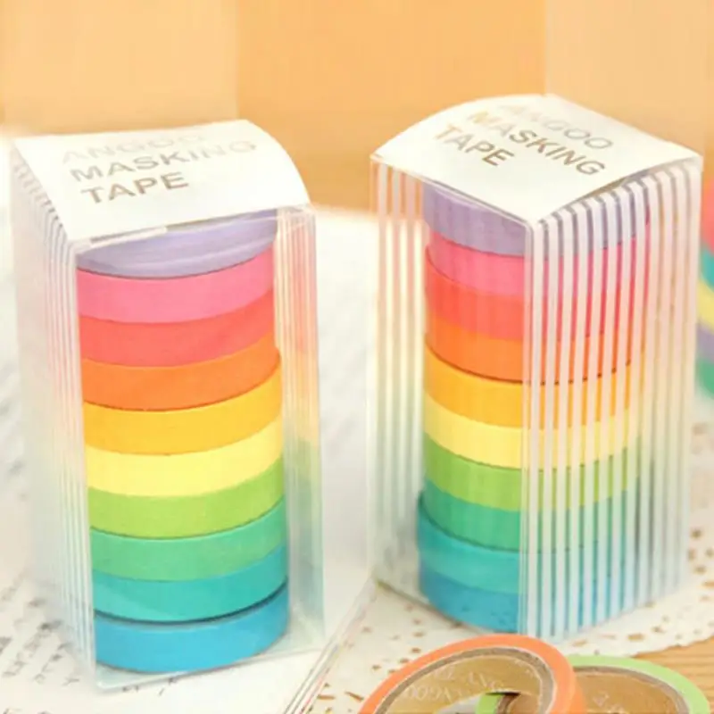 JX-LCLYL 10 шт./компл. в 1 красочная 0 7 см x 5 м клейкая наклейка Washi бумажная