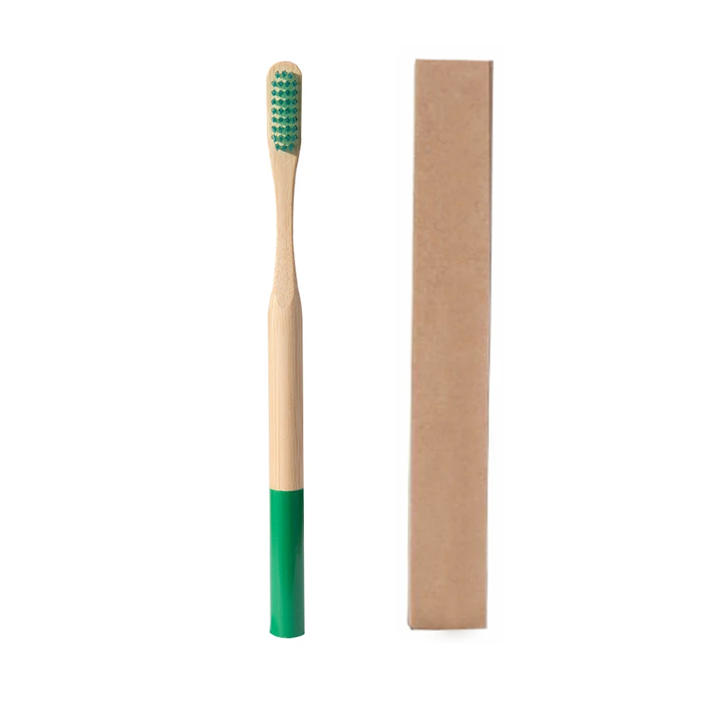green with box Экологически чистая Радужная бамбуковая зубная щетка с ручкой, многоцветная натуральная щетка, Бамбуковая биоразлагаемая зубная щетка с мягкой щетиной - Цвет: green with box