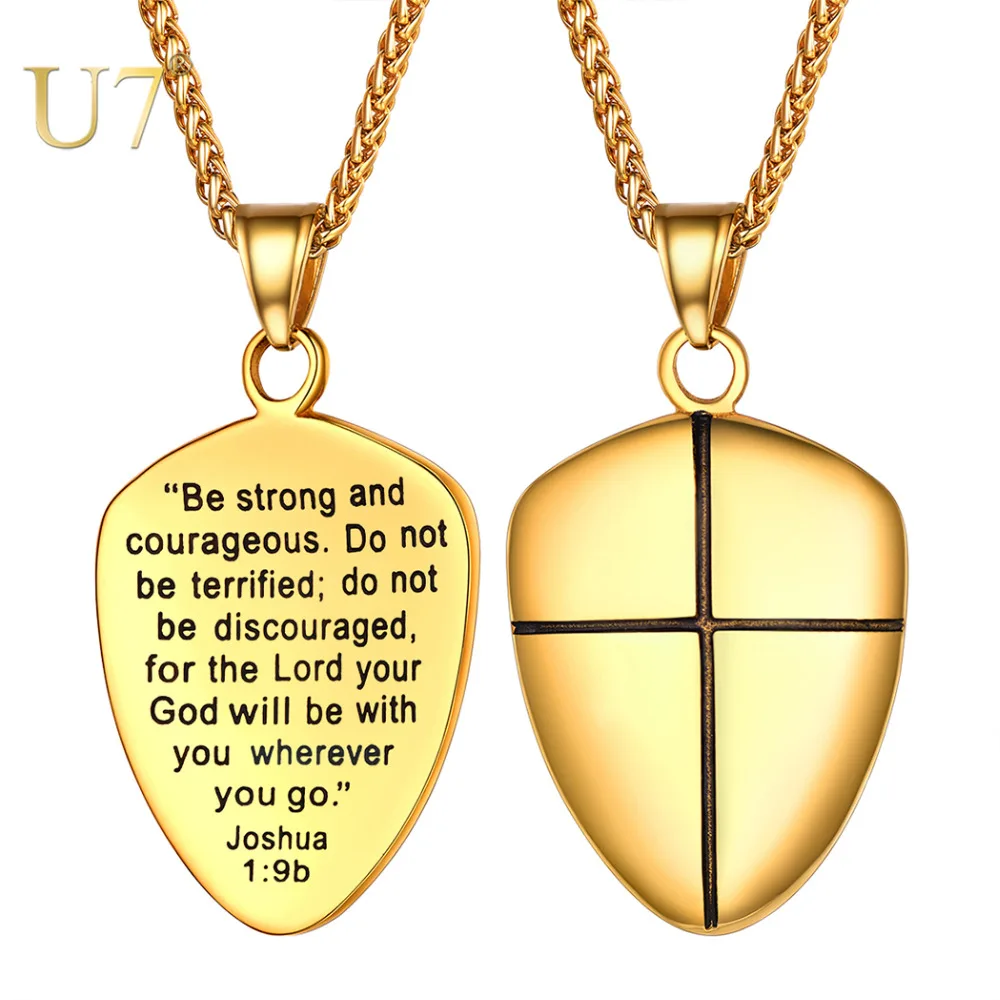 

U7 Bible Cross Shield Of Faith Necklace Stainless Steel Pendant & Chains Gold/Black Father's Day Men Gift Hiphop Jewelry P1138