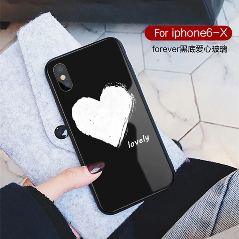 Роскошный чехол из закаленного стекла Love Heart для iPhone XS MAX 6 5 &quot милый защитный