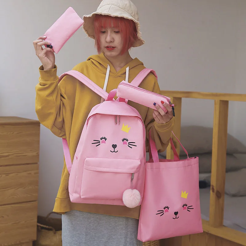 Холщовые рюкзаки 4 шт./компл. для женщин школьные ранцы с кошками девочек