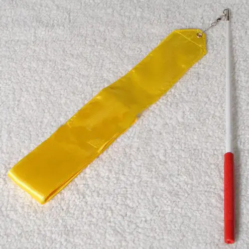 Yellow 1 шт., 4 м, лента для танцев, художественная гимнастика, балет, распродажа, стример, крутящийся стержень, 7 цветов, аксессуары для фитнеса - Цвет: Yellow