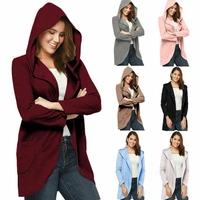 coat tops long sleeve jacket outerwear hoodie women lapel color solid leisure