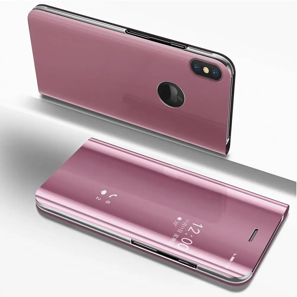 Розовый Для iPhone 11 pro max 6 7 8 plus X XS XR Книга Стиль покрытие зеркальный эффект противоударный PU защитный флип чехол - Цвет: Розовый