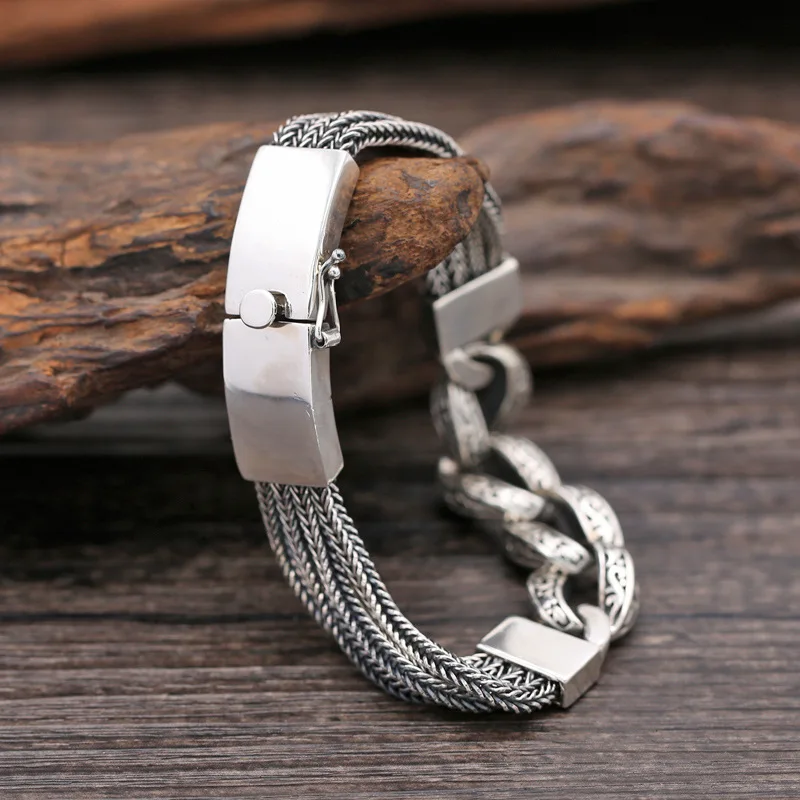 

Real 925 Sterling Silver Bracelets for Women Men Vintage Width 13mm Thai Silver Chain Charms Bracelets&Bangles Fashion Jewelry