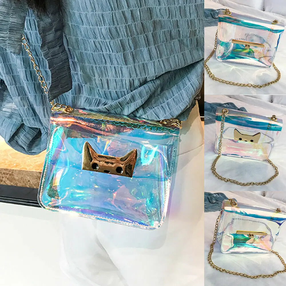 Женская Лазерная голографическая сумка прозрачная маленькая тоут с голограммой