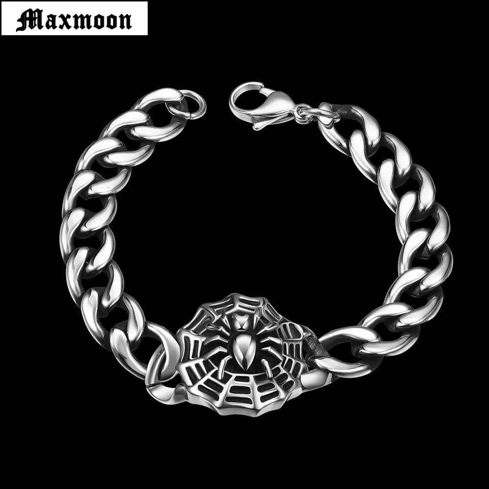 Maxmoon Прямая поставка модная коллекция панк паук для мужчин браслеты нержавеющая