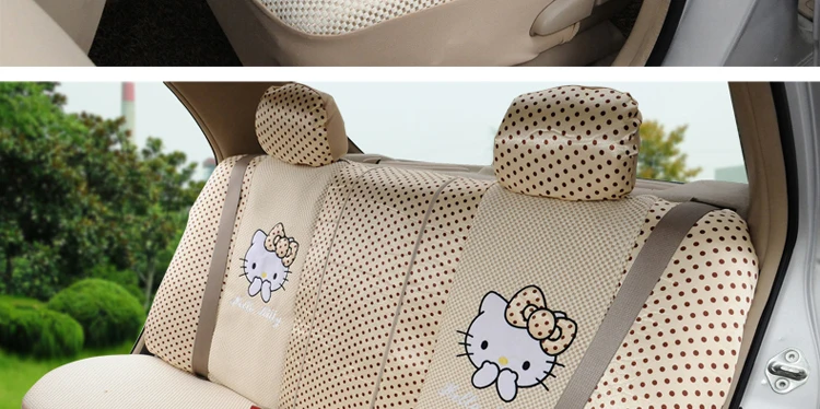 Женский модный милый розовый чехол с мультяшным принтом hello kitty ice silk, универсальный комплект для сиденья автомобиля