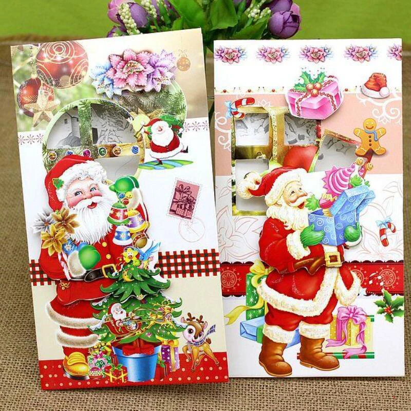 

8 Pcs/lot 3D Printing Paper Blessing Cards Creative Handmade Merry Christmas Gift Card New Year Postcards Greeting Card