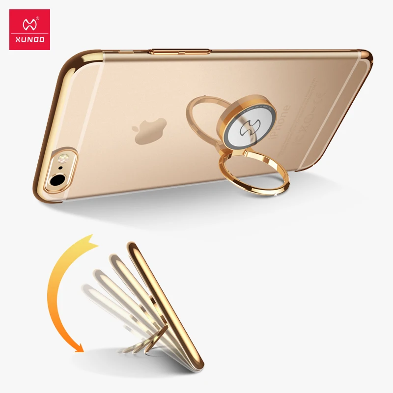 XUNDD For iPhone 6 6S 7 Plus 8 Electroplated Ultra-thin Transparent hard PC case With Ring Stand holder shell Fit Cover |