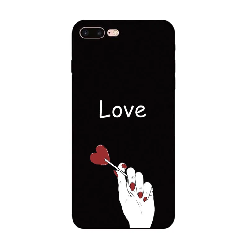 Love Heart Black Soft TPU Matte Case For iPhone 7 8 Plus XS Max XR Fundas Coque Cover 6 6s X 5S SE Bags |
