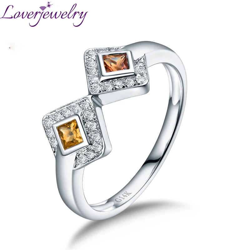

LOVERJEWELRY Young Lady Yellow Sapphire Rings AU585 Solid 14KT White Gold Natural Diamonds Ring Jewelry for Women Anniversary