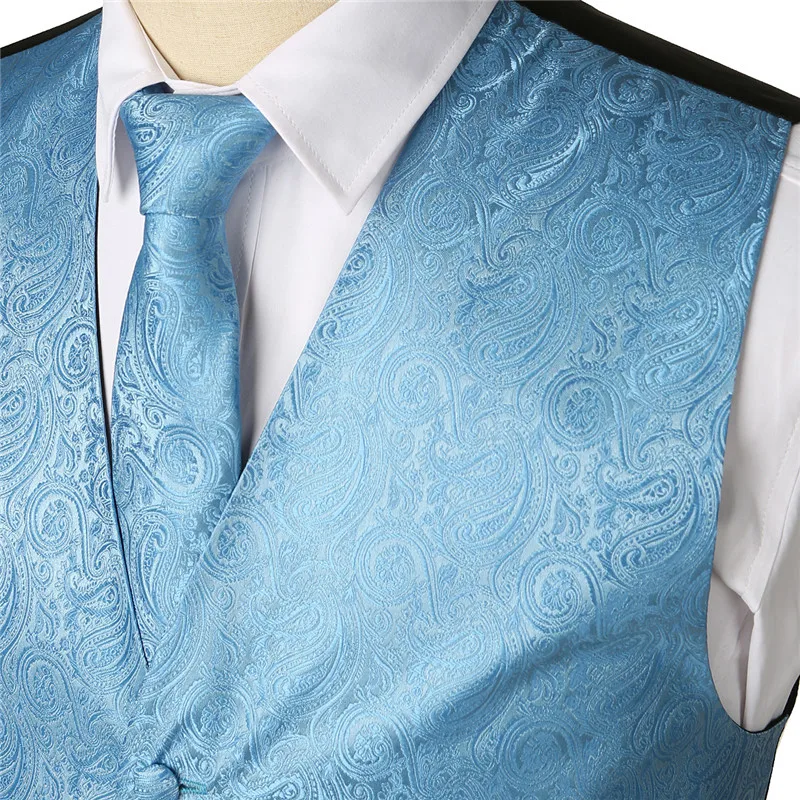 

Men's Classic Business Party Wedding Paisley Floral Jacquard Waistcoat Vest Pocket Square Tie Suit Set Pocket Square Set Gilet