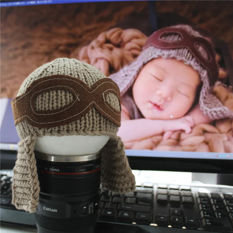 Шапочка-пилот для новорожденных шлем летчика реквизит фотосессии тематический |