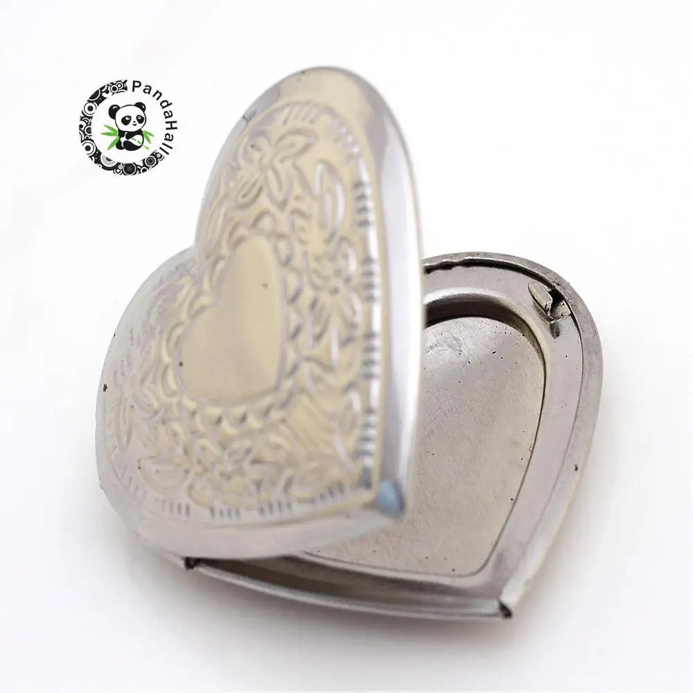 304 Stainless Steel Photo Locket Pendants Heart Carved Pattern Color 29x28x7mm Hole: 2mm Inner Measure: | Украшения и аксессуары