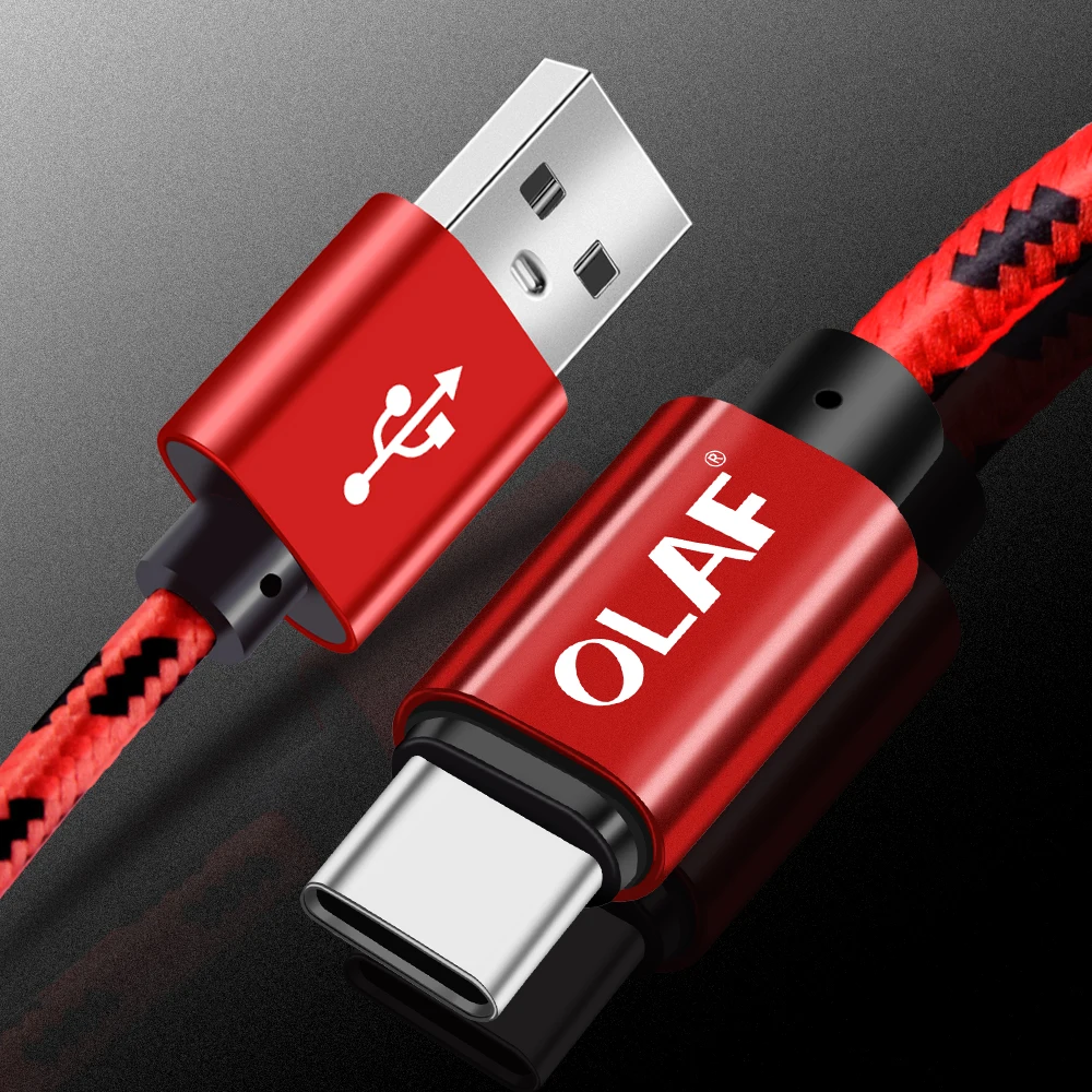 Нейлоновый USB кабель Olaf Type C для Samsung Galaxy note 9 S9 S8 быстрой зарядки и передачи данных