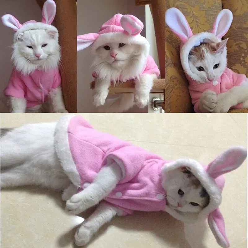 Hot Sell New Pet Cat Clothes Costume For Hoodies Cute Rabbit Clothing Puppy Fleece Warm Jacket Outfit |